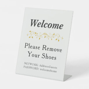 Minimalist White Marble Remove Shoes WiFi Pedestal Sign
