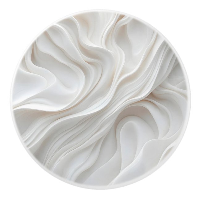 Minimalist White Marble Wave Ceramic Drawer Pull (Front)