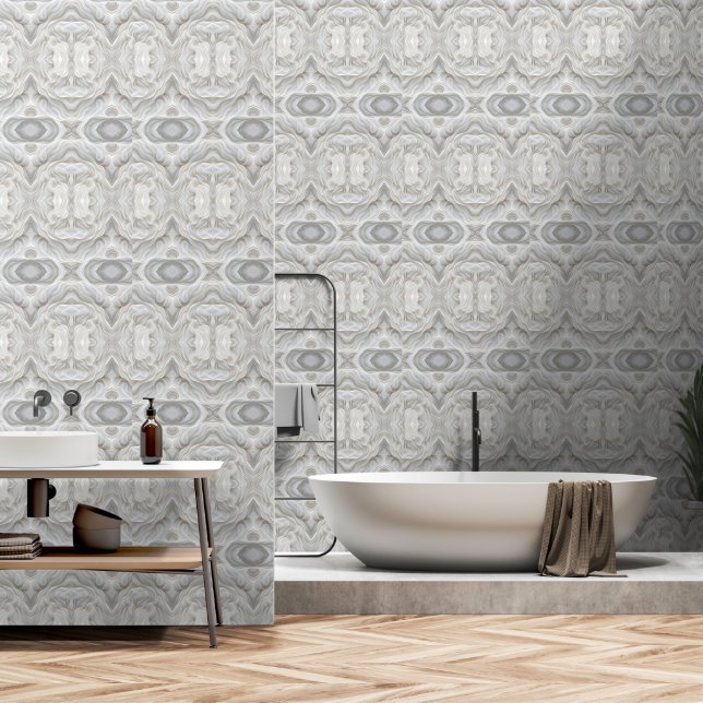 Minimalist White Marble Wave  – Modern Marble Wallpaper (Bathroom)
