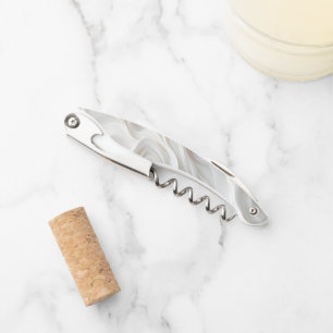 Minimalist White Marble Wave Waiter’s Corkscrew