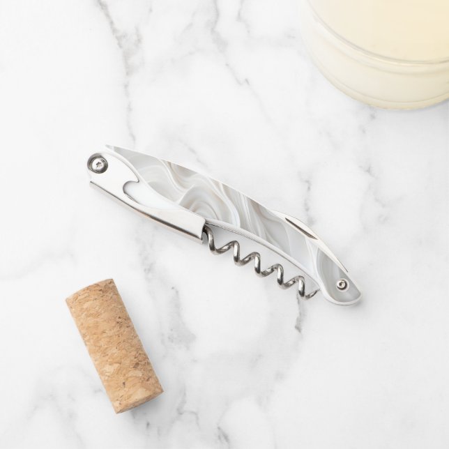 Minimalist White Marble Wave Waiter’s Corkscrew  (Front)