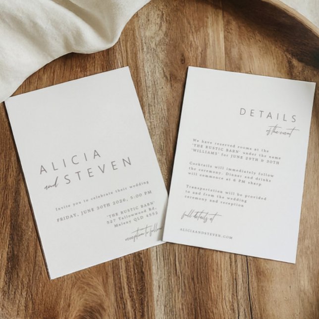 Minimalist White Modern All in One Wedding Invitation (Minimalist White Modern All in One Wedding Invitation)