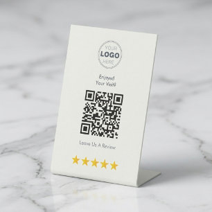 Minimalist White Modern Bistro QR Review Design Pedestal Sign
