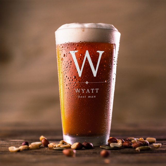 Minimalist White Monogram Best Man Glass (Creator Uploaded)