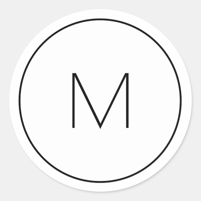 Minimalist White Monogram Simple Single Letter Classic Round Sticker (Front)