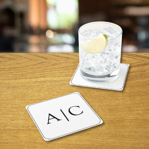 Minimalist White Monogram Wedding Square Paper Coaster