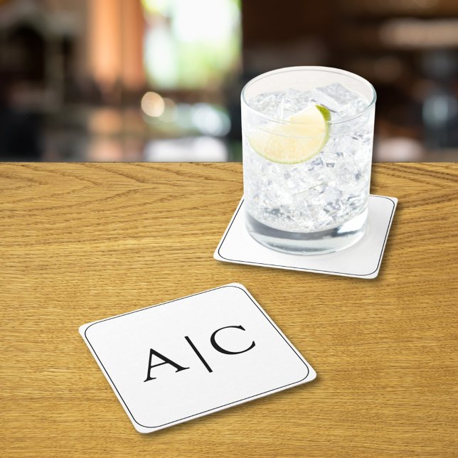 Minimalist White Monogram Wedding Square Paper Coaster (Creator Uploaded)