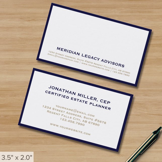 Minimalist White Navy Blue Border Business Card (Creator Uploaded)