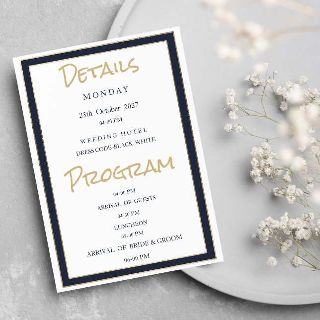 Minimalist white navy blue gold Details Program Invitation (Minimalist white navy blue gold Details Program )