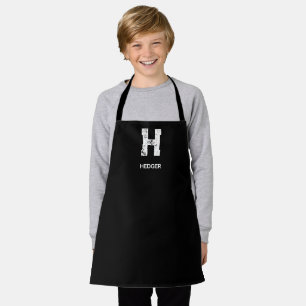 MINIMALIST WHITE ONE LETTER MONOGRAM NAME BLACK APRON
