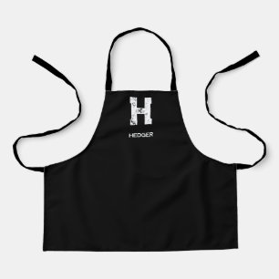 MINIMALIST WHITE ONE LETTER MONOGRAM NAME BLACK APRON