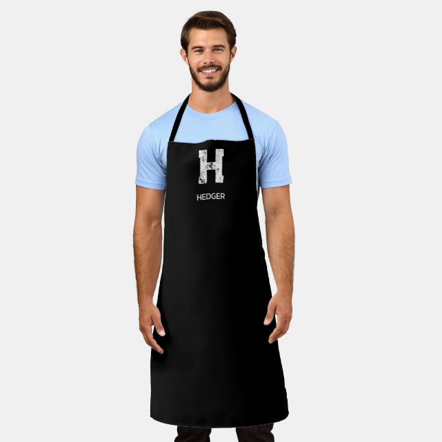 MINIMALIST WHITE ONE LETTER MONOGRAM NAME BLACK APRON (Worn)