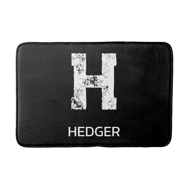 MINIMALIST WHITE ONE LETTER MONOGRAM NAME BLACK  BATH MAT (Front)
