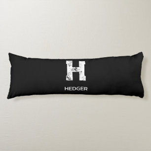 MINIMALIST WHITE ONE LETTER MONOGRAM NAME BLACK BODY CUSHION