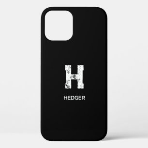 MINIMALIST WHITE ONE LETTER MONOGRAM NAME BLACK iPhone 12 PRO CASE