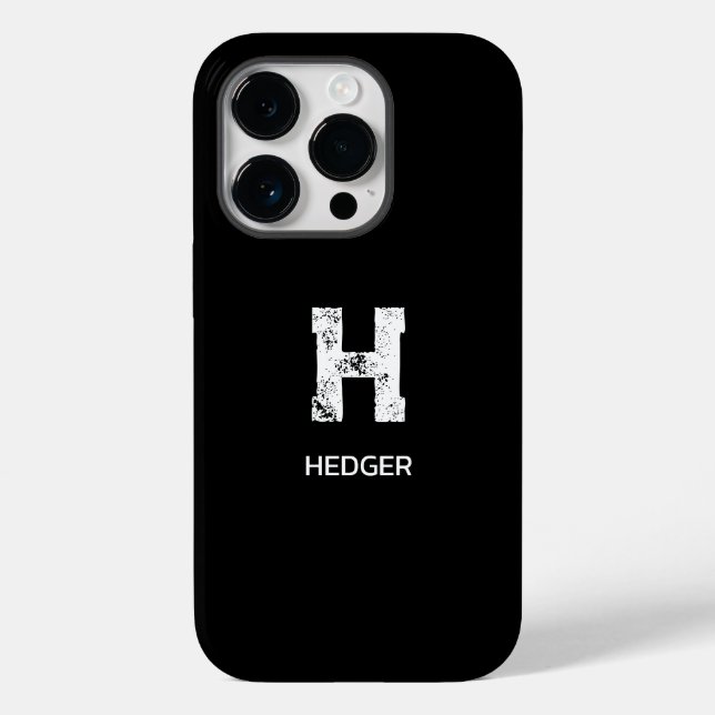 MINIMALIST WHITE ONE LETTER MONOGRAM NAME BLACK Case-Mate iPhone CASE (Back)