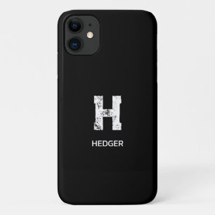 MINIMALIST WHITE ONE LETTER MONOGRAM NAME BLACK iPhone 11 CASE
