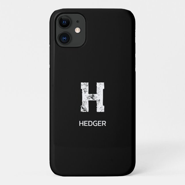 MINIMALIST WHITE ONE LETTER MONOGRAM NAME BLACK Case-Mate iPhone CASE (Back)