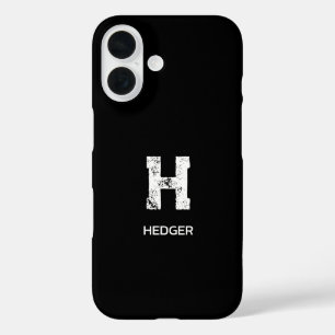 MINIMALIST WHITE ONE LETTER MONOGRAM NAME BLACK iPhone 16 CASE
