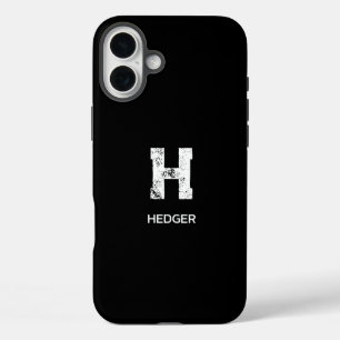 MINIMALIST WHITE ONE LETTER MONOGRAM NAME BLACK iPhone 16 PLUS CASE