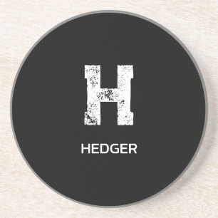 MINIMALIST WHITE ONE LETTER MONOGRAM NAME BLACK COASTER