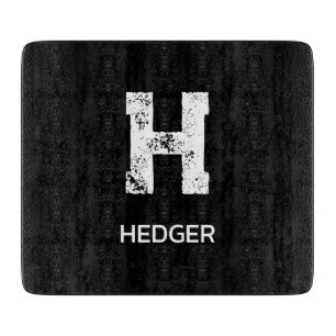 MINIMALIST WHITE ONE LETTER MONOGRAM NAME BLACK CUTTING BOARD