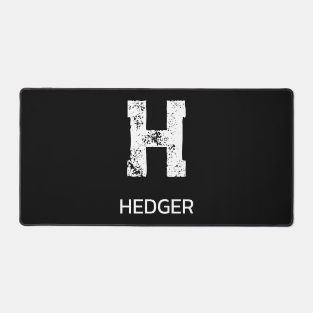 MINIMALIST WHITE ONE LETTER MONOGRAM NAME BLACK  DESK MAT (Front)