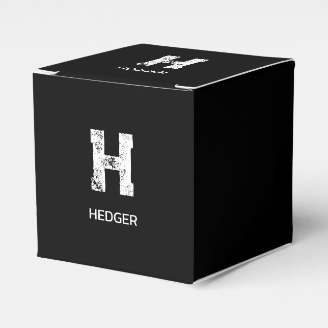 MINIMALIST WHITE ONE LETTER MONOGRAM NAME BLACK  FAVOUR BOX (Front Side)