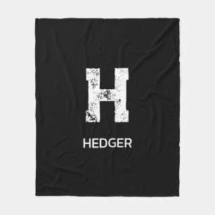 MINIMALIST WHITE ONE LETTER MONOGRAM NAME BLACK FLEECE BLANKET