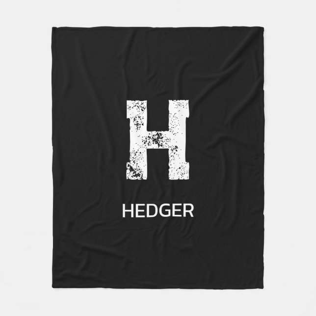 MINIMALIST WHITE ONE LETTER MONOGRAM NAME BLACK FLEECE BLANKET (Front)