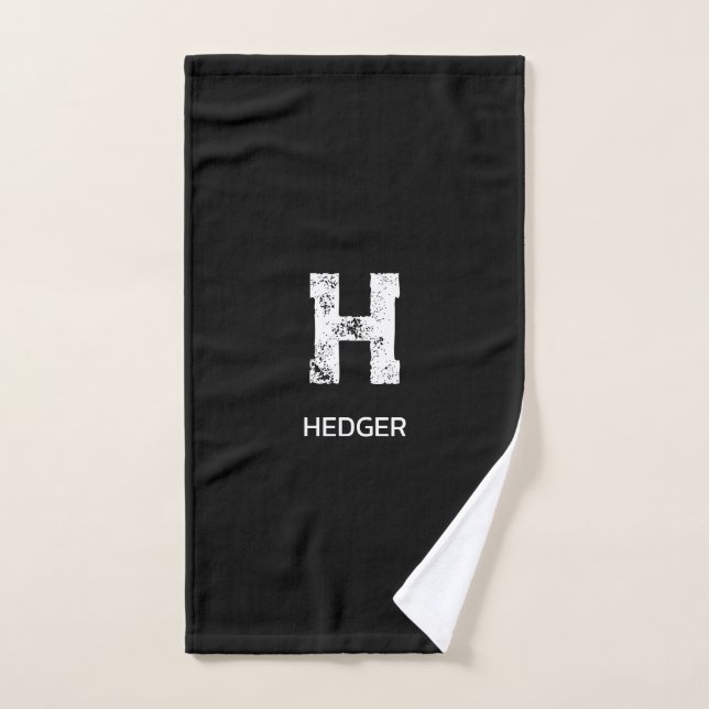 MINIMALIST WHITE ONE LETTER MONOGRAM NAME BLACK  HAND TOWEL (Hand Towel)