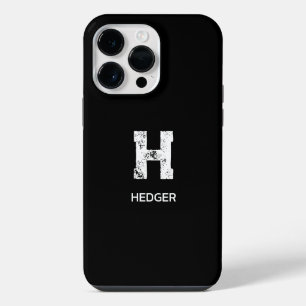 MINIMALIST WHITE ONE LETTER MONOGRAM NAME BLACK iPhone 14 PRO MAX CASE