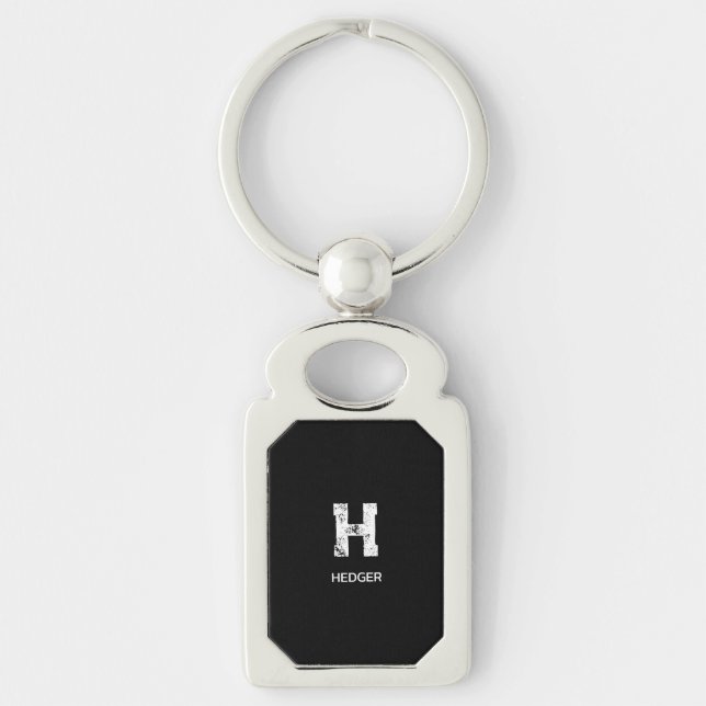MINIMALIST WHITE ONE LETTER MONOGRAM NAME BLACK KEY RING (Front)