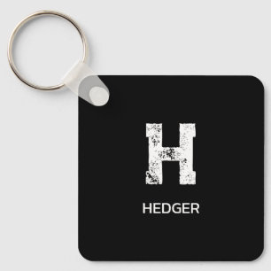 MINIMALIST WHITE ONE LETTER MONOGRAM NAME BLACK  KEY RING