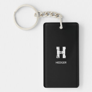 MINIMALIST WHITE ONE LETTER MONOGRAM NAME BLACK KEY RING