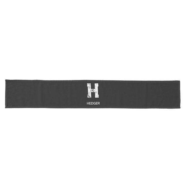MINIMALIST WHITE ONE LETTER MONOGRAM NAME BLACK  LONG TABLE RUNNER (Horizontal)