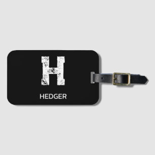 MINIMALIST WHITE ONE LETTER MONOGRAM NAME BLACK LUGGAGE TAG