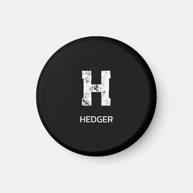 MINIMALIST WHITE ONE LETTER MONOGRAM NAME BLACK MAGNET (Front)