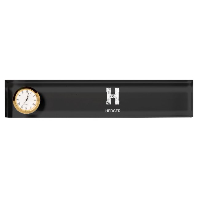 MINIMALIST WHITE ONE LETTER MONOGRAM NAME BLACK  NAMEPLATE (Front)