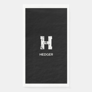 MINIMALIST WHITE ONE LETTER MONOGRAM NAME BLACK NAPKIN