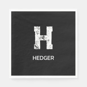 MINIMALIST WHITE ONE LETTER MONOGRAM NAME BLACK NAPKIN