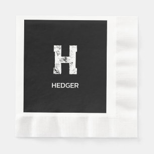 MINIMALIST WHITE ONE LETTER MONOGRAM NAME BLACK NAPKIN