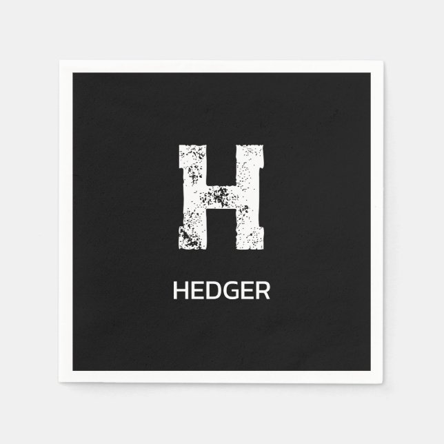 MINIMALIST WHITE ONE LETTER MONOGRAM NAME BLACK NAPKIN (Front)