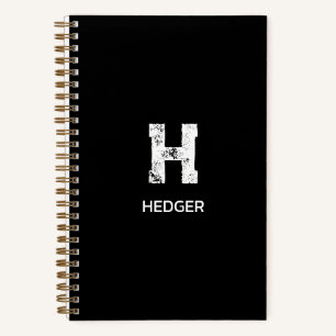 MINIMALIST WHITE ONE LETTER MONOGRAM NAME BLACK NOTEBOOK