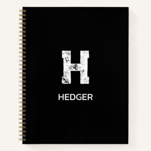 MINIMALIST WHITE ONE LETTER MONOGRAM NAME BLACK NOTEBOOK