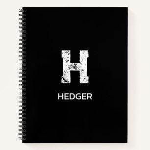MINIMALIST WHITE ONE LETTER MONOGRAM NAME BLACK NOTEBOOK