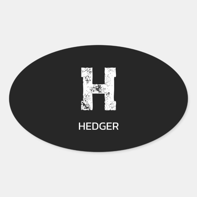 MINIMALIST WHITE ONE LETTER MONOGRAM NAME BLACK OVAL STICKER (Front)