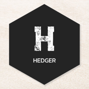 MINIMALIST WHITE ONE LETTER MONOGRAM NAME BLACK PAPER COASTER