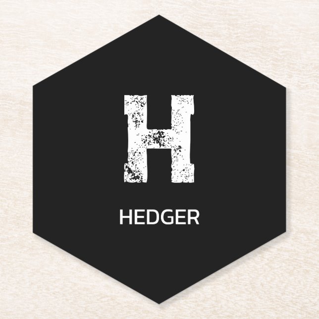 MINIMALIST WHITE ONE LETTER MONOGRAM NAME BLACK PAPER COASTER (Front)