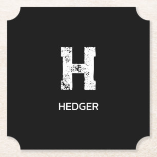 MINIMALIST WHITE ONE LETTER MONOGRAM NAME BLACK PAPER COASTER